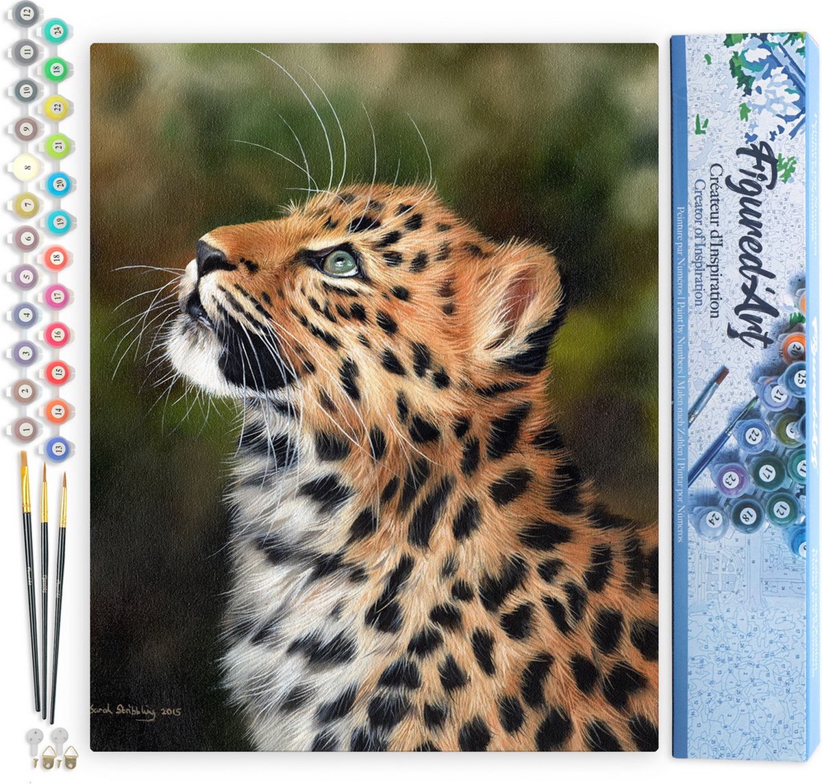 FiguredArt Schilderen op Nummer Volwassenen canvas Nieuwsgierige luipaard - Handwerk acrylverf Kit DIY Compleet - 40x50cm zonder frame